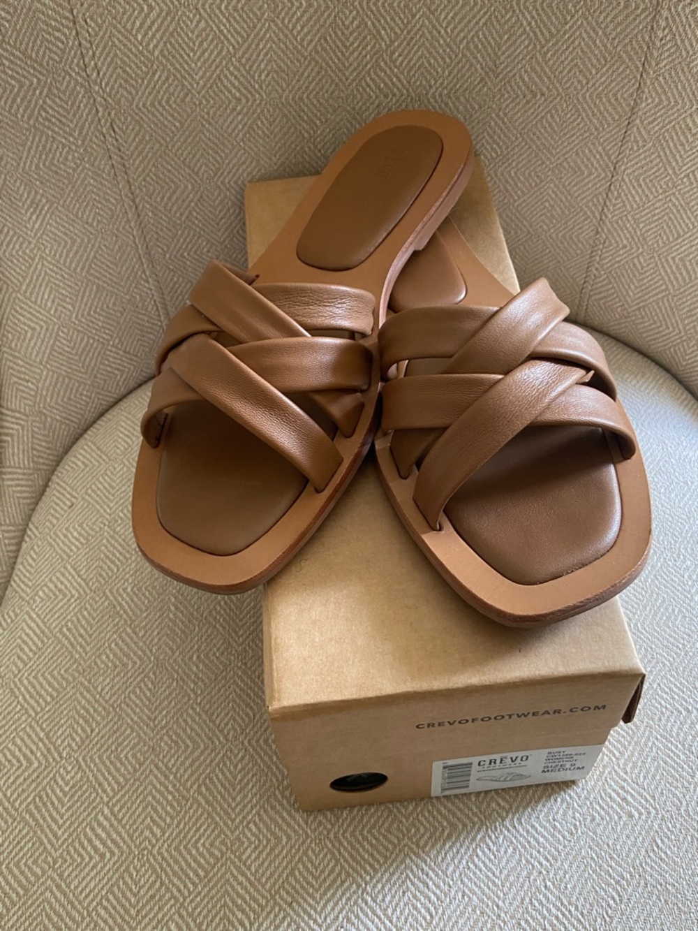 Crevo Light Brown Leather Slide Sandals